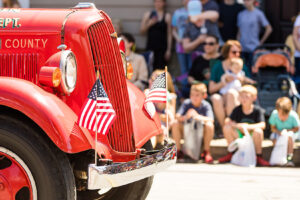 Preparing Small Communities for Terrorist Attacks Small Town Fourth of July Parade, Vintage Firetruck with America